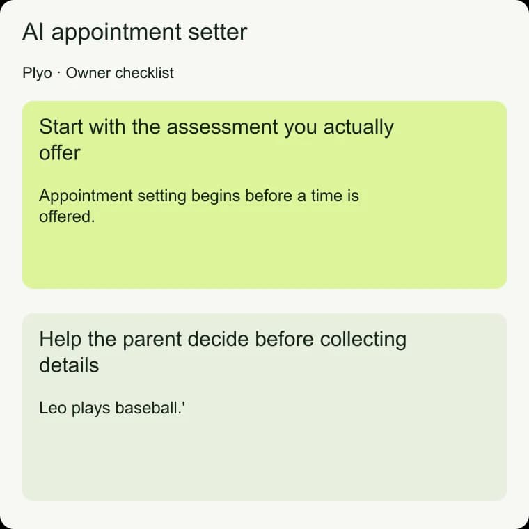 AI appointment setter: Help the parent decide before collecting details