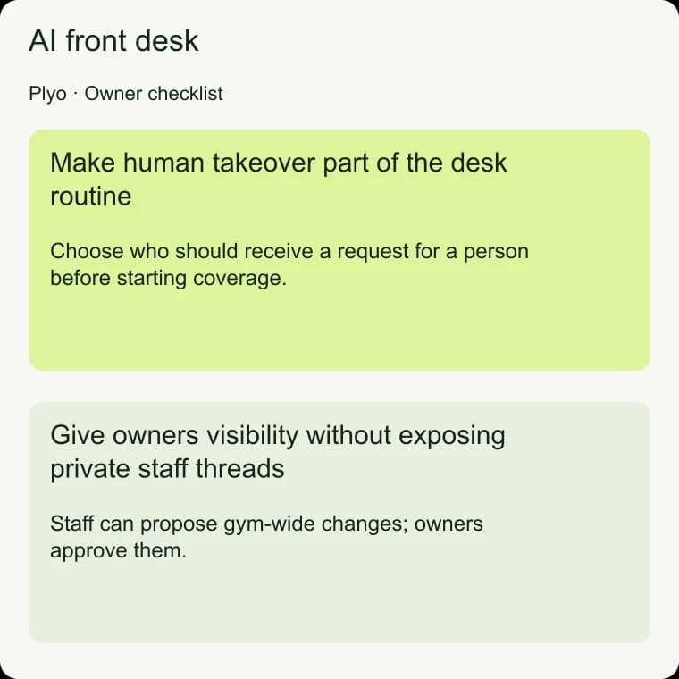 AI front desk: Give owners visibility without exposing private staff threads