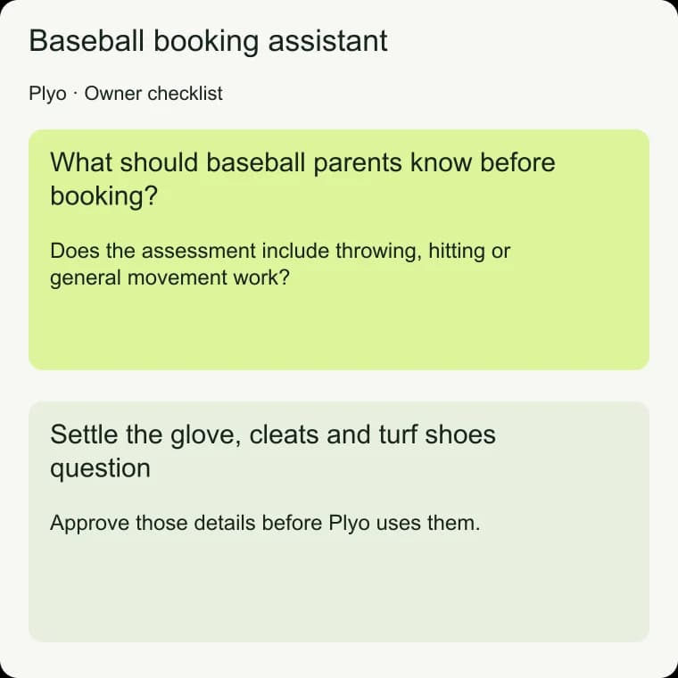Baseball booking assistant: Settle the glove, cleats and turf shoes question