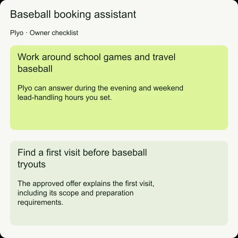 Baseball booking assistant: Find a first visit before baseball tryouts