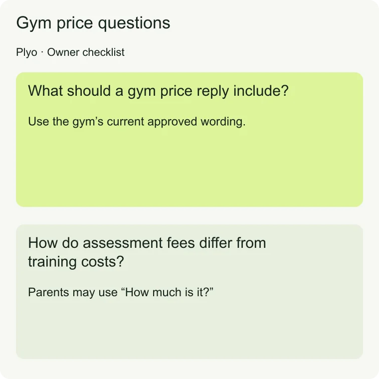 Gym price questions: How do assessment fees differ from training costs?