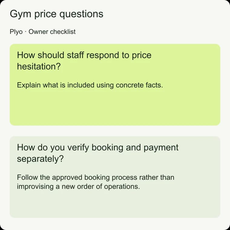 Gym price questions: How do you verify booking and payment separately?