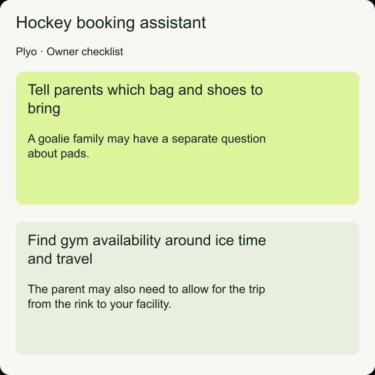 Hockey booking assistant: Find gym availability around ice time and travel