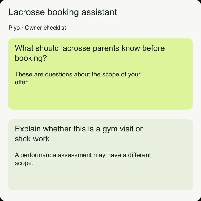 Lacrosse booking assistant: Explain whether this is a gym visit or stick work