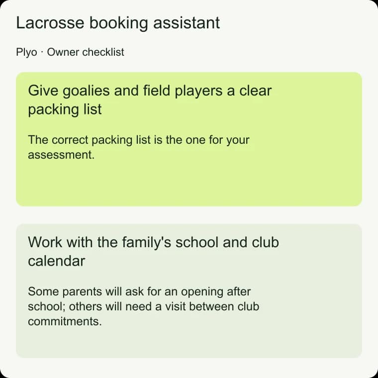 Lacrosse booking assistant: Work with the family's school and club calendar