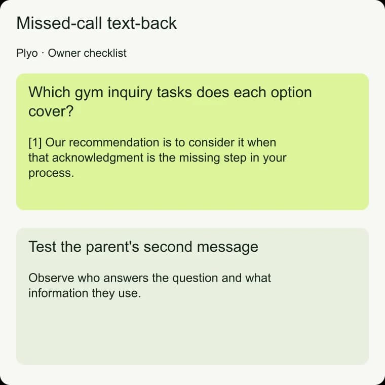 Missed-call text-back: Test the parent's second message