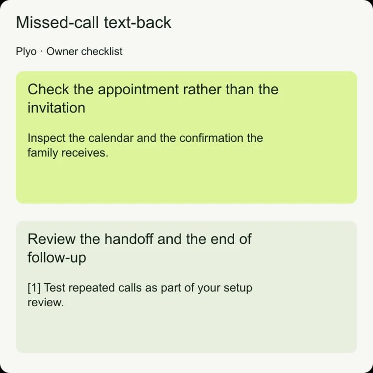 Missed-call text-back: Review the handoff and the end of follow-up