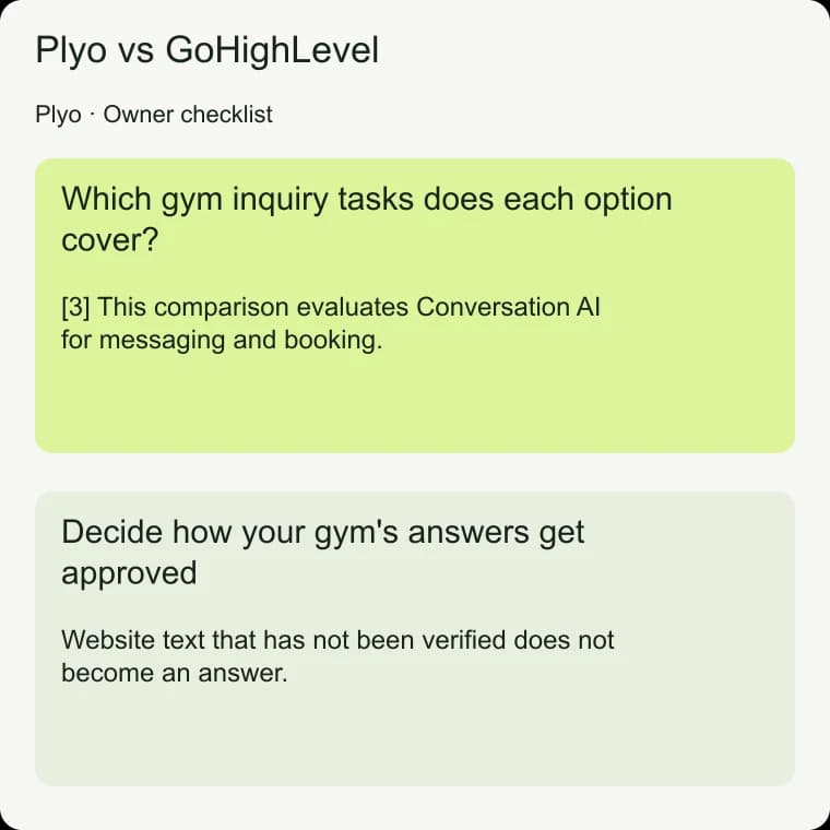 Plyo vs GoHighLevel: Decide how your gym's answers get approved