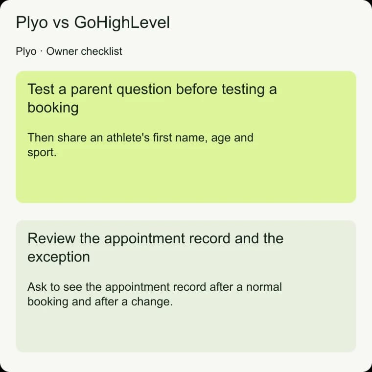 Plyo vs GoHighLevel: Review the appointment record and the exception