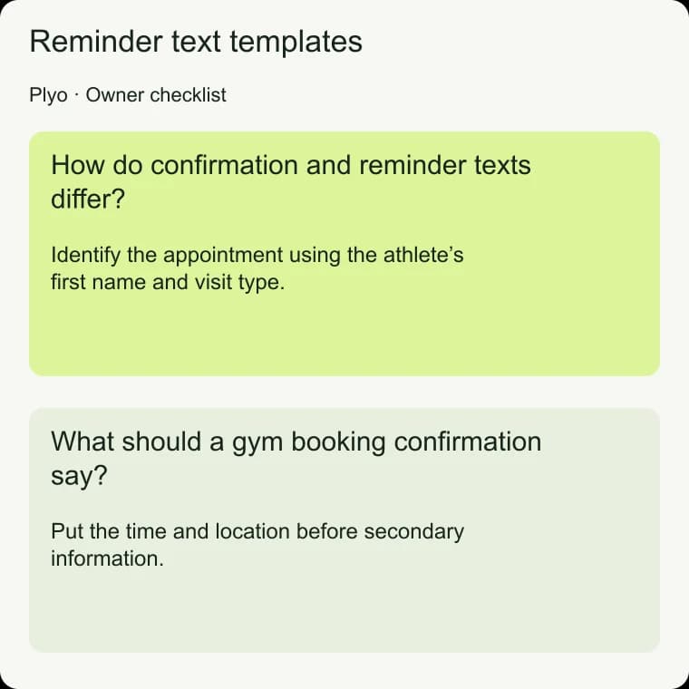 Reminder text templates: What should a gym booking confirmation say?