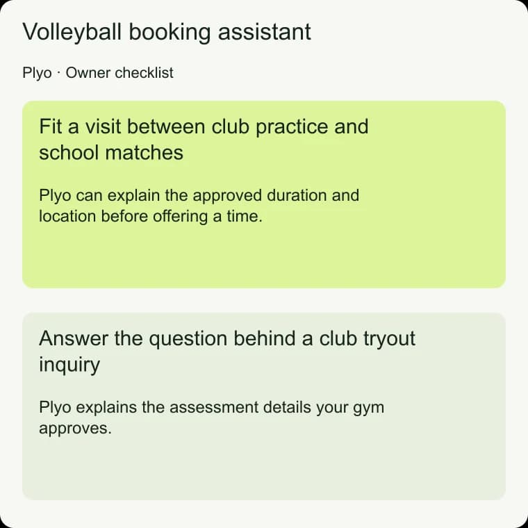 Volleyball booking assistant: Answer the question behind a club tryout inquiry
